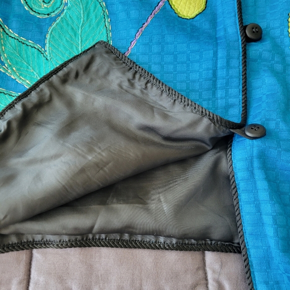 VTG Maggie Barnes Plus Size 3X Lined Artsy Embroidered Blue Jacket - Picture 7 of 8